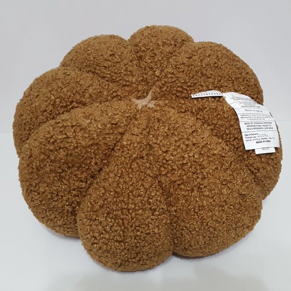 NEW RARE Large Pottery Barn Tobacco Cozy Pumpkin Pillow 9.5" diam, 14" h - Picture 4 of 5